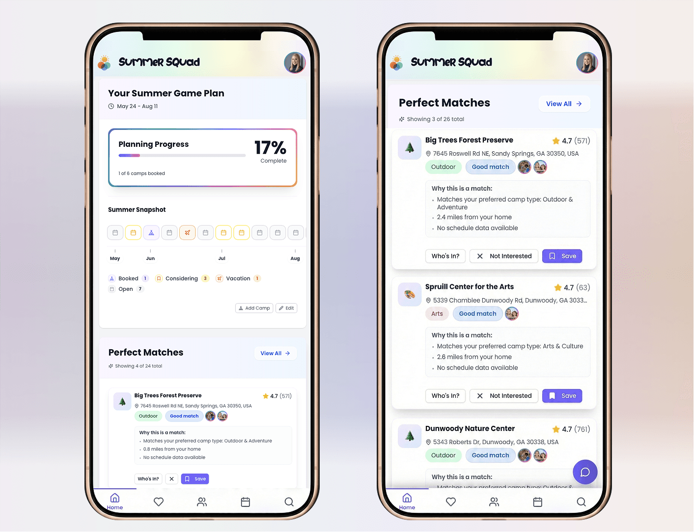 Summer Squad Dashboard and Perfect Match feature